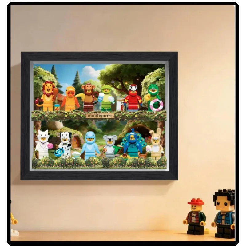 Dustproof Wall Mount Display Frame Compatible 71051 Series 28 Animal Minifigures, Building Block Figure Collect Storage Box