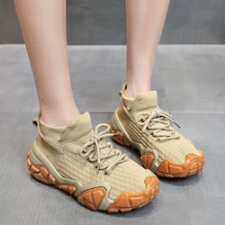 Trampki damskie oddychające sznurowane platformy codzienne trampki damskie buty wulkanizowane platforma dzianina z siateczki sznurowane buty designerskie