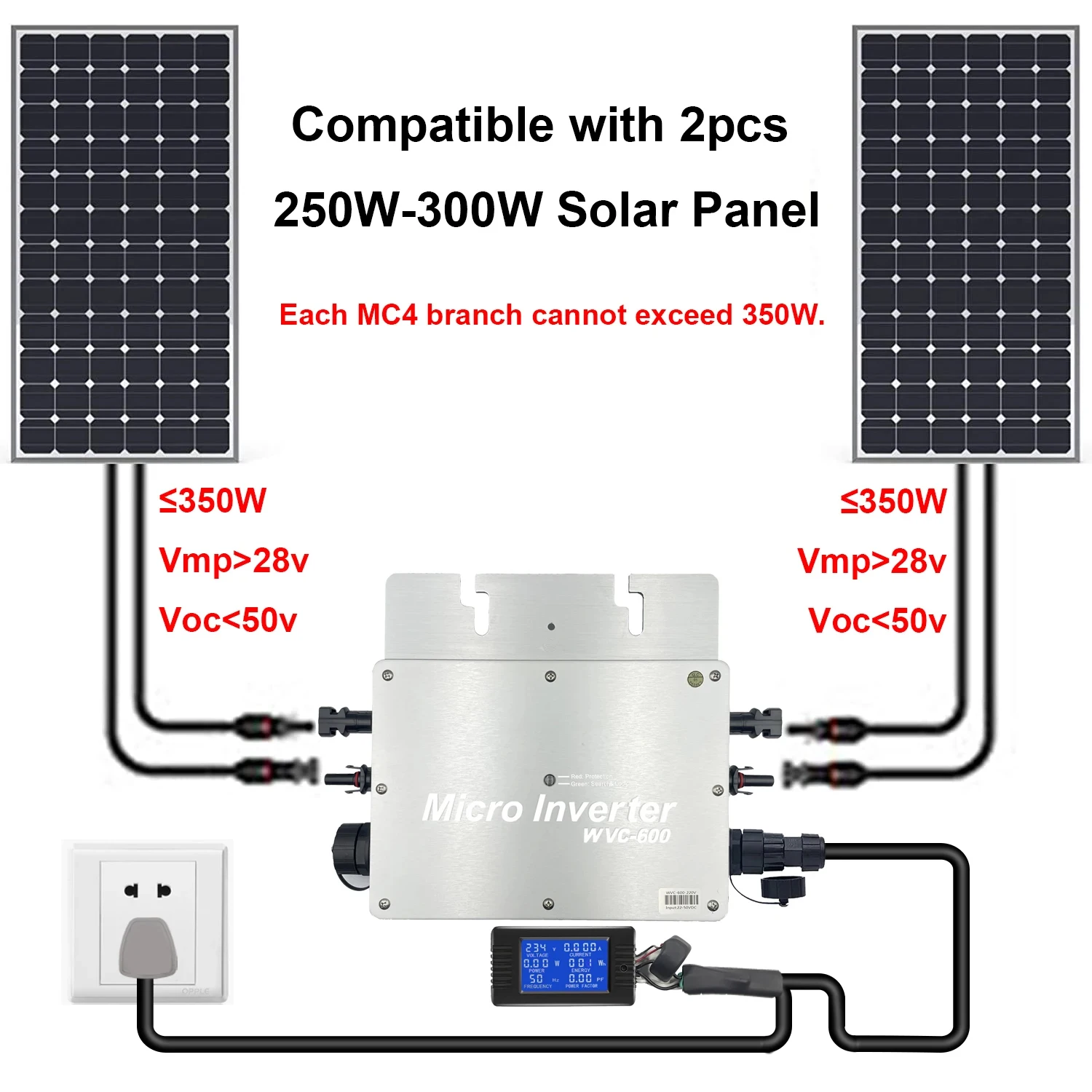 Y&H 700W Micro Grid Tie Inverter MPPT Solar Inverter with LCD, Input DC28-50V Output AC120V/230V Auto Solar Grid Tie Converter