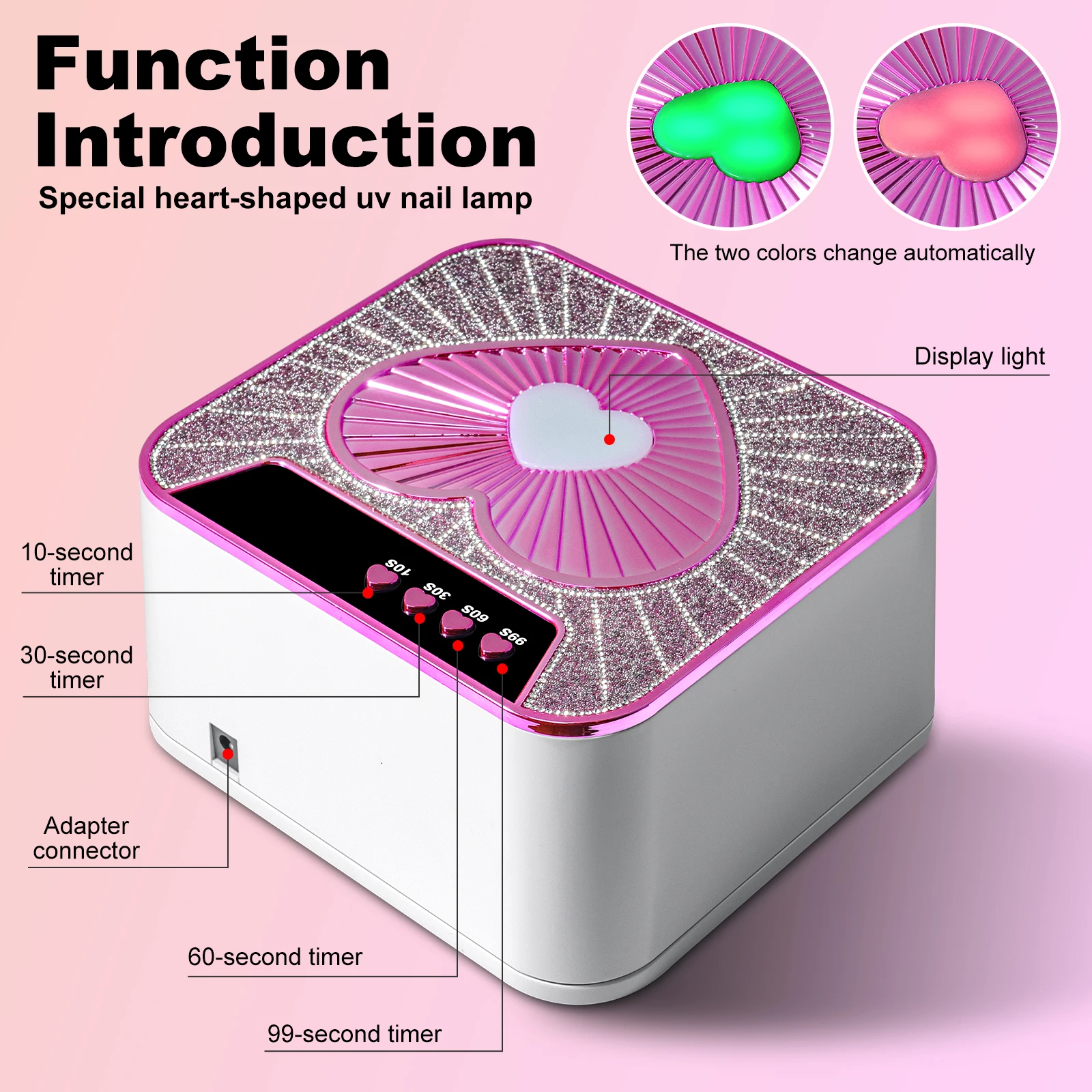Lampa UV LED do paznokci 45 LED do utwardzania lakierów hybrydowych, suszarka z automatycznym czujnikiem, lampa UV LED do paznokci w kształcie serca.