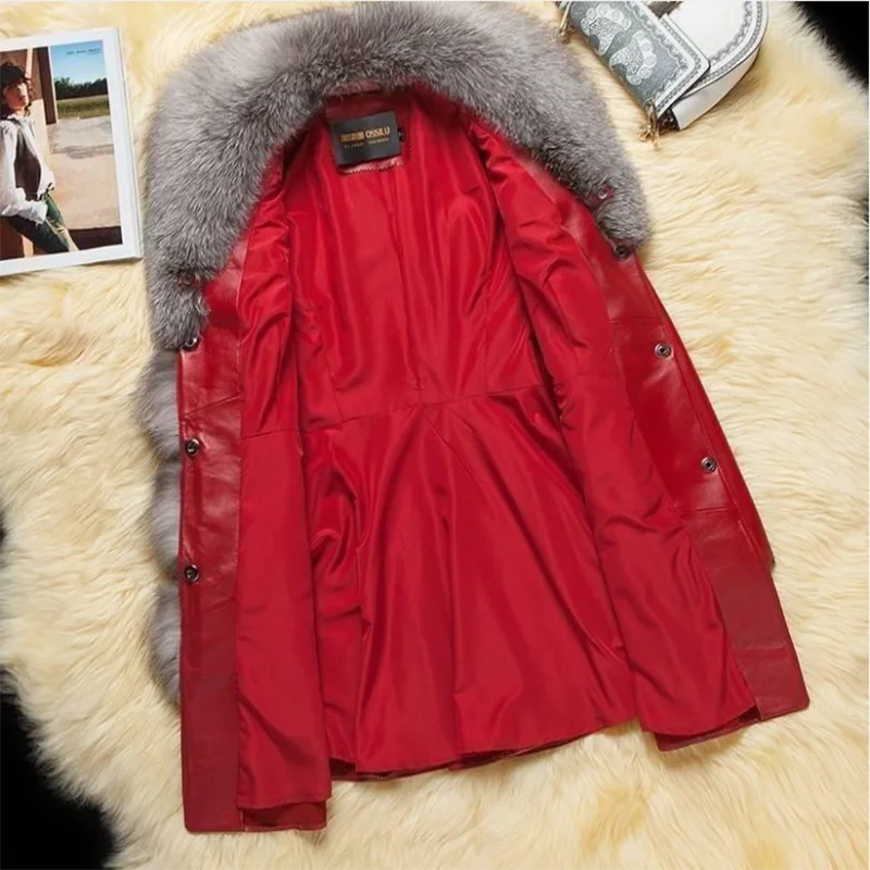 Giacca in pelle PU soprabito da donna coreano sottile di media lunghezza imitazione collo di pelliccia di volpe cappotto di pelliccia nuovi cappotti di pelle autunno inverno