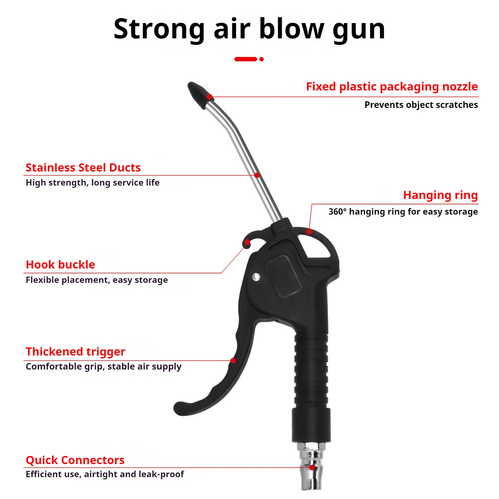 Air Blow Gun,High Flow Air Blower Gun for Compressor with Angled Bent Nozzle,Three Colors to Choose from,Short style