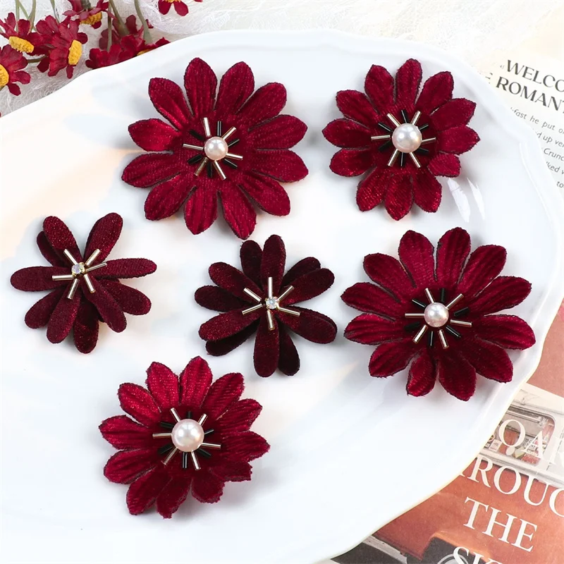 

Зимний стиль, 30 шт./лот, красный цвет, бусины, мультяшные цветы, форма ткани, ручная работа, цветочные украшения «сделай сам», аксессуары для волос, одежда