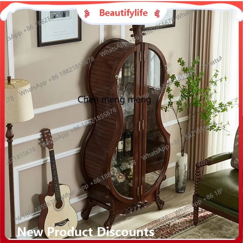 خصم جديد خزانة مشروبات خشبية صلبة أمريكية خزانة عرض أثاث فني خزانة النبيذ خزانة النبيذ الزجاجية #1