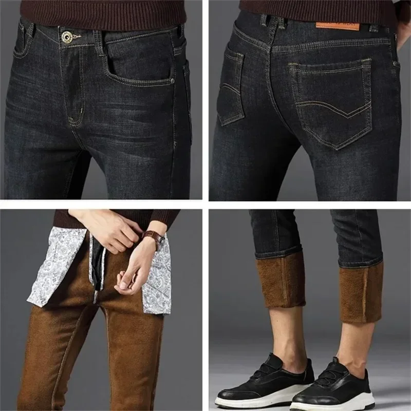 Jeans Slim Smile pour hommes, pantalons longs d'affaires, denim classique rétro, jeans chauds décontractés, mode automne et hiver