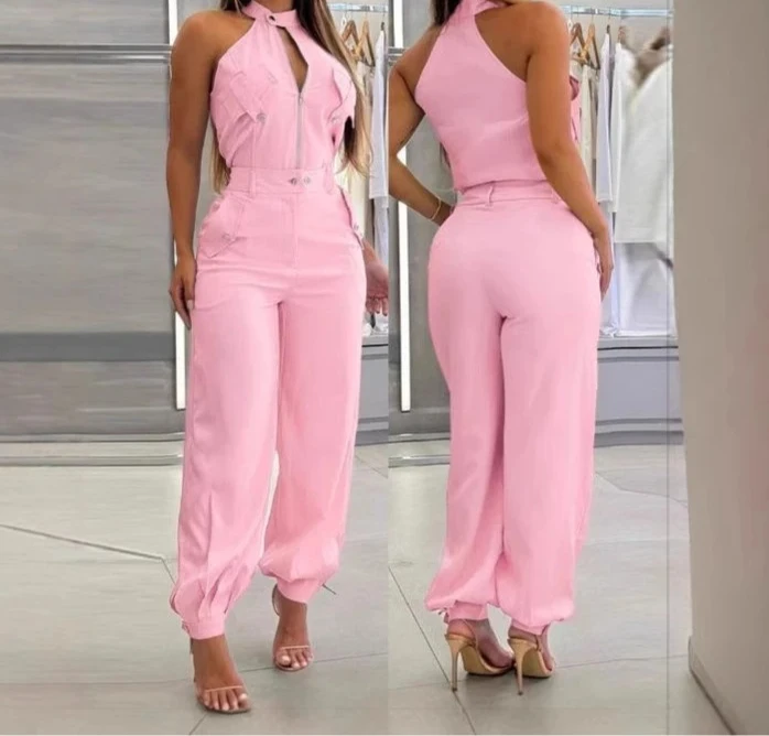 

Two Piece Set for Women Summer New Comfortable Casual Street Wear Sleeveless Elegant Slim Fit Top+work Pants Suit Female