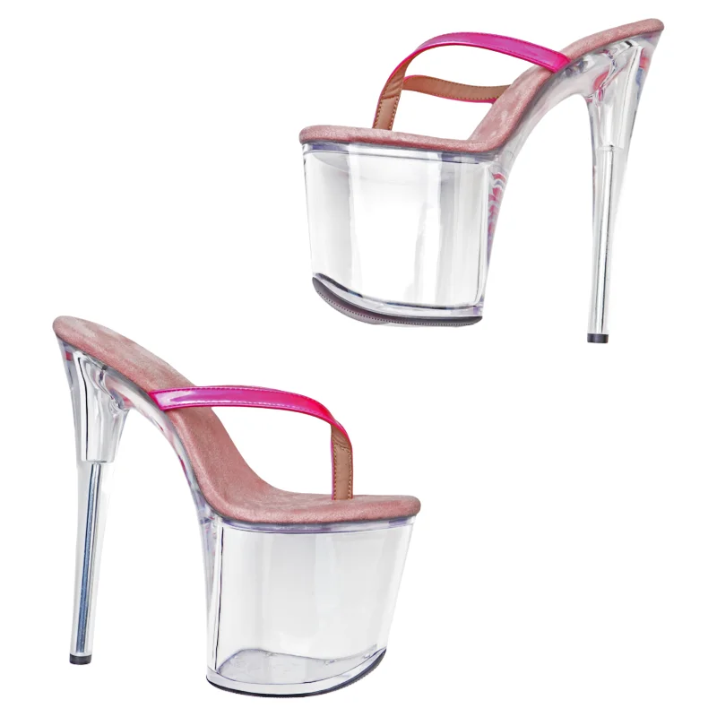 Sepatu Hak Tinggi Platform Transparan Leecabe 8 Inci/20cm dengan Bagian Atas PU Mengkilap, Sandal Pesta, Sepatu Pole Dancing