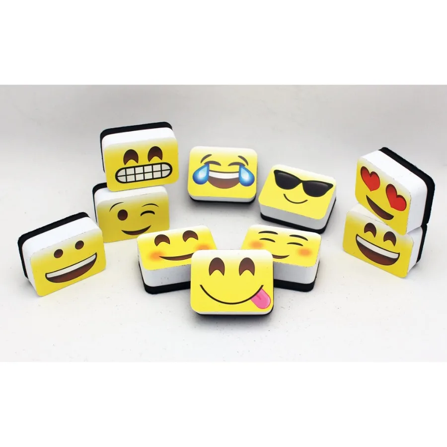 Nichtmagnetische Mini-Whiteboard-Radiergummis mit Emotionen, Symbolen für den Einsatz im Klassenzimmer und im Büro, 10 Stück, kompaktes und effizientes Radieren, S