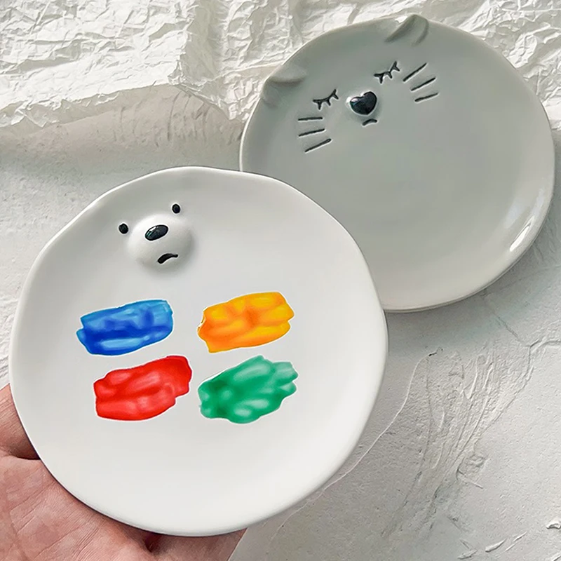 

Ceramic Bear Cat Design Nail Art Palette False Nail Tips Mixing Color Drawing Palette Gel Polish Display Shelf Manicure Tool