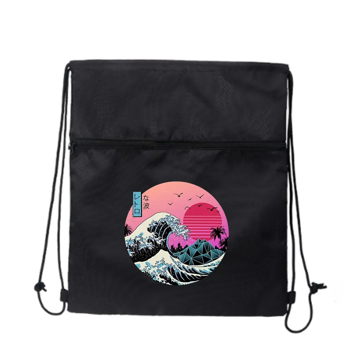 

Ретро-Wave Great Wave Art Essential Открытый рюкзак на молнии на шнурке для любителей активного отдыха