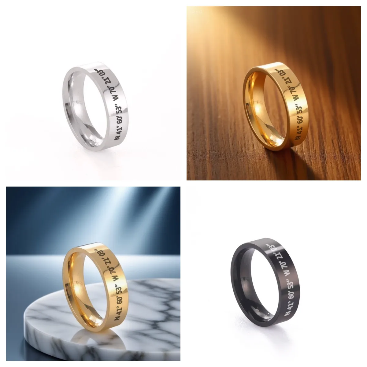 

Kkjoy Personalized Latitude Longitude Rings Multi Color Options Coordinate Etched Design Perfect For Couples & Self Gifting