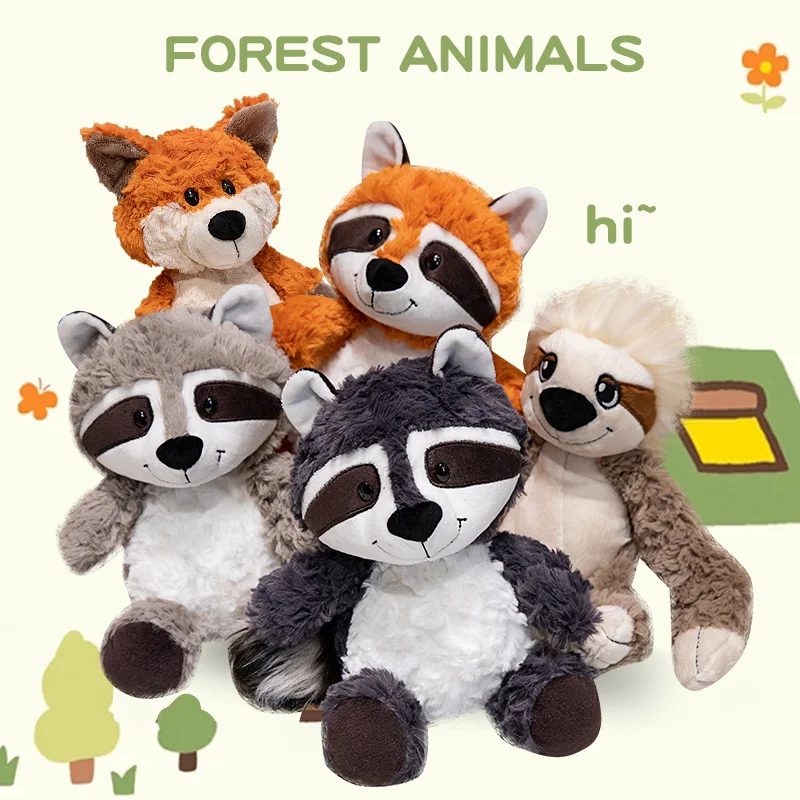 25cm/9.84inch Kawaii Stuffed Animal Toys Soft Plush Raccoon Plush Sloth Red Panda Lovely Jungle Animal Toy Christmas Gift Toys