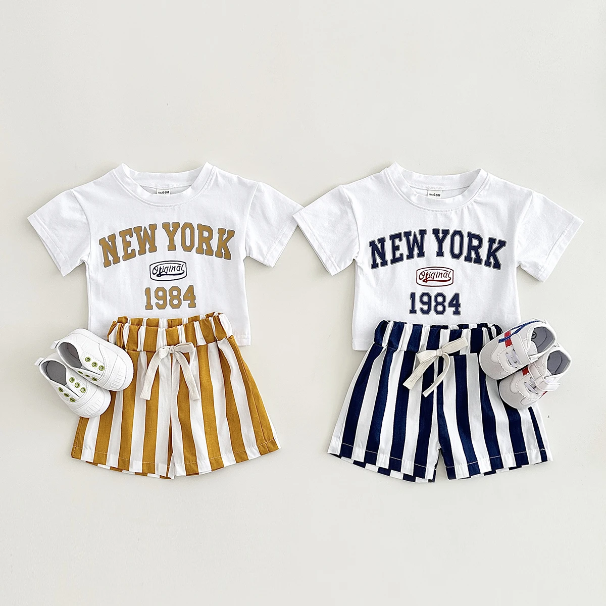 0-3Y Newborn Baby Boys Clothes New Baby Set New York T-Shirt Short-Sleeved Cotton Striped Shorts Casual Newborn Summer Clothes