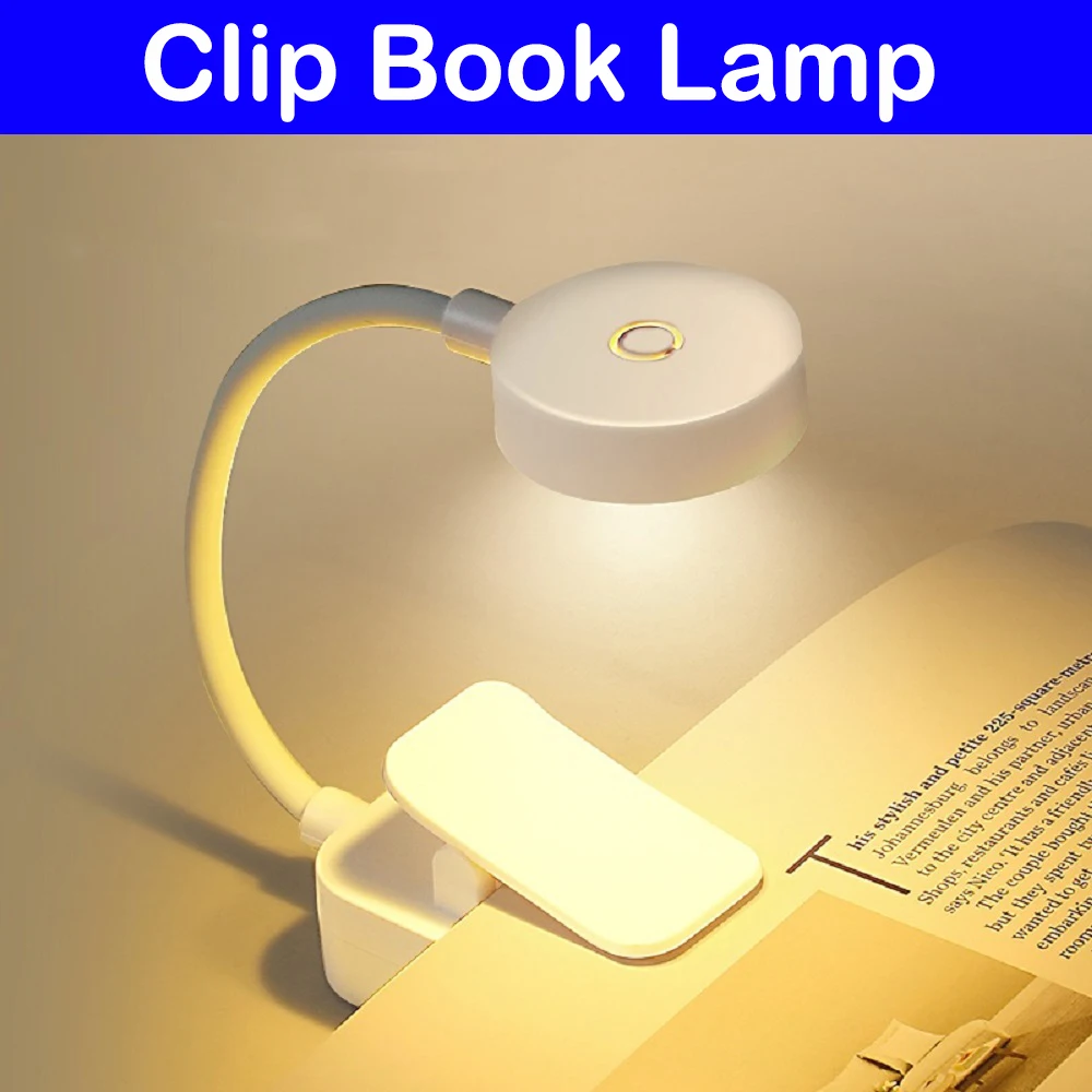 Mini LED Book Light Portable Clip Table Lamp 3 Modes Eye Protection Battery Powered Stepless Dimmable Bedside Study Reading Lamp