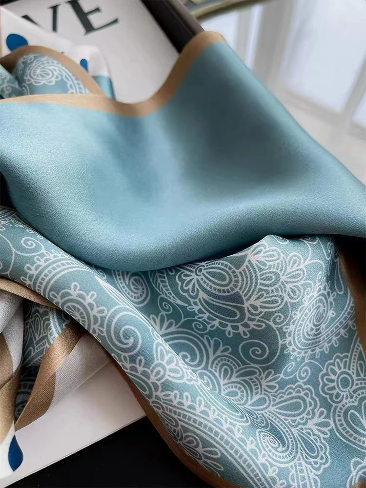 BYSIFA| Blue White Long Silk Scarf Headband Spring Summer Fashion Brand Dot Pattern Pure Silk Ribbons Scarves Floulard Printed