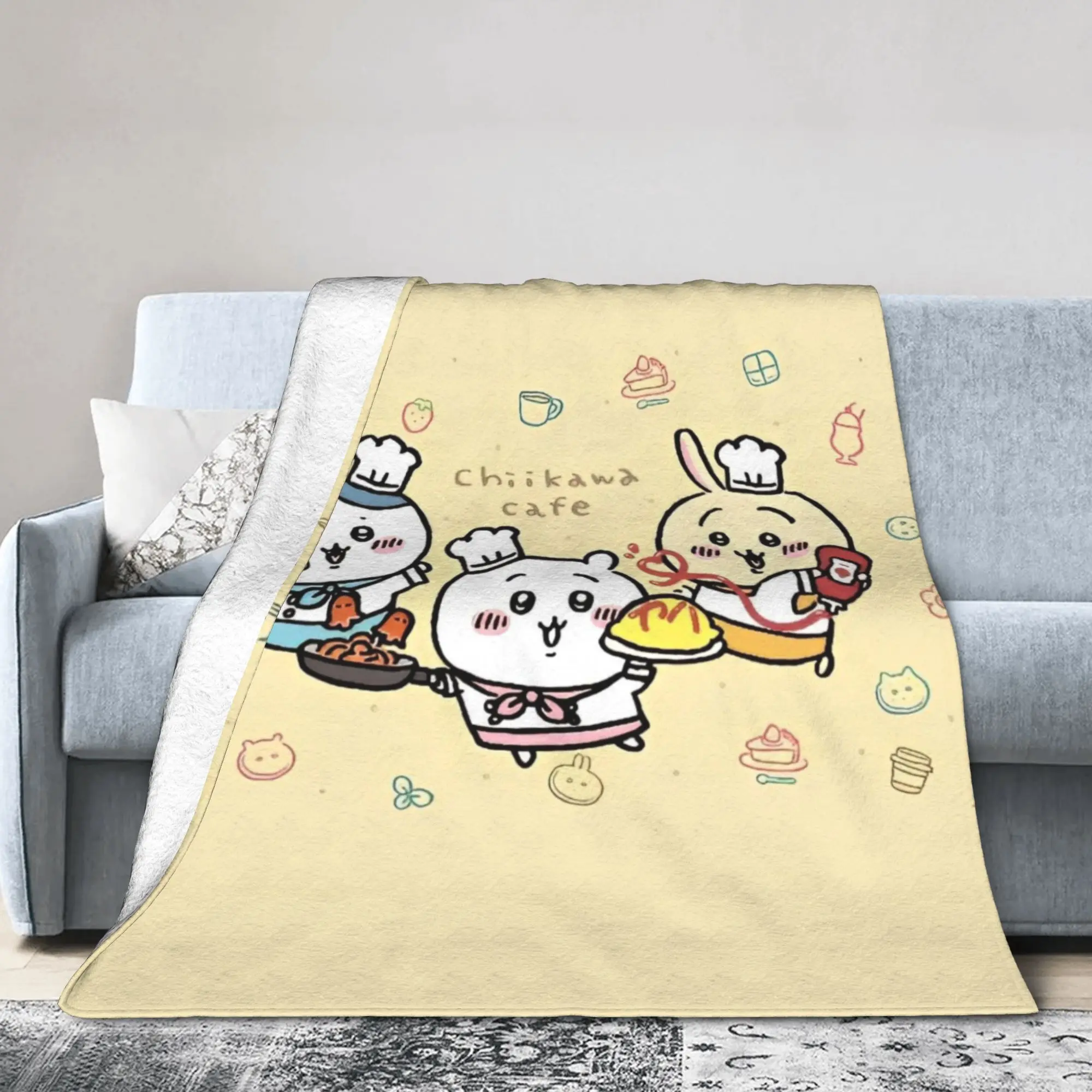 Chiikawas Cooking Blanket Flannel Decoration  Breathable Lightweight Thin Throw Blankets for Sofa Couch Bedspread