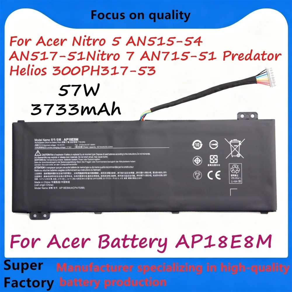 

Original AP18E7M AP18E8M 15.4V 57.48Wh Laptop Battery Replacement for Acer Nitro 5 AN515-54 Aspire 7 A715-74G