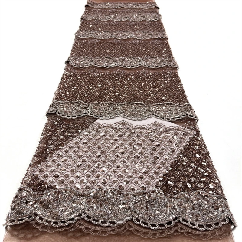 New Style African Nigerian 3D Embroidery Tulle Sequins Lace Fabric 2026 High Quality French Beaded Mesh Lace Fabric Prom Dress 4