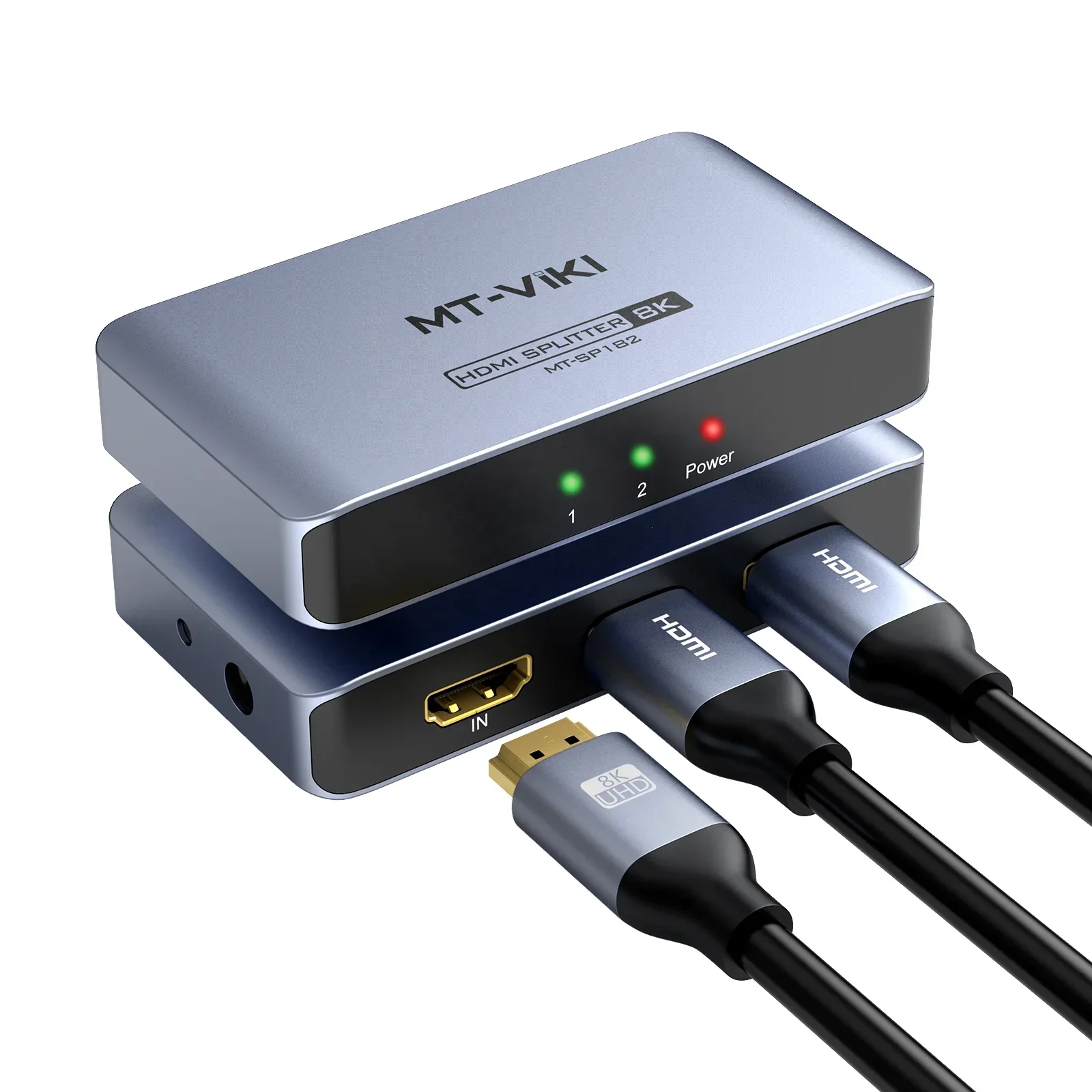

In stock8K 60Hz HDMI Splitter 1 in 2 Out + AC Adapter , MT-VIKI 40Gbps HDMI Splitter 1x2 8K 60HZ 4K 120hz Aluminum