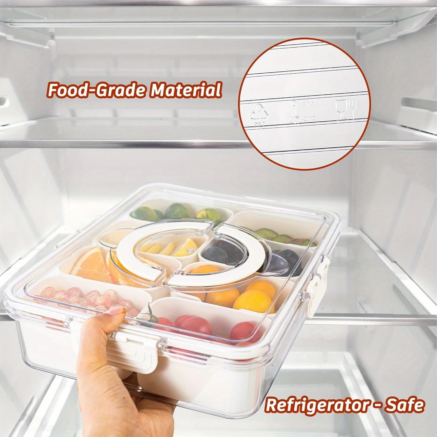 Tragbares Snack-Serviertablett mit Deckel und Griff – durchsichtige, geteilte Charcuterie-Box für Süßigkeiten, Obst, Nüsse – ideal für Partys und Ente