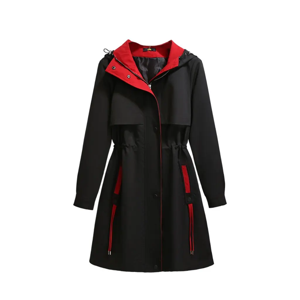 Giacca a vento con cappuccio da donna taglie forti 60-175 kg Capispalla casual rustico lungo autunno/inverno