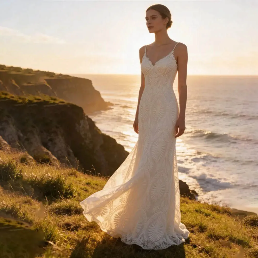 

Custom Made two Straps V-neck Lace Sheath/Mermaid Wedding Dresses Custom Made 2026 Vestido De Noival