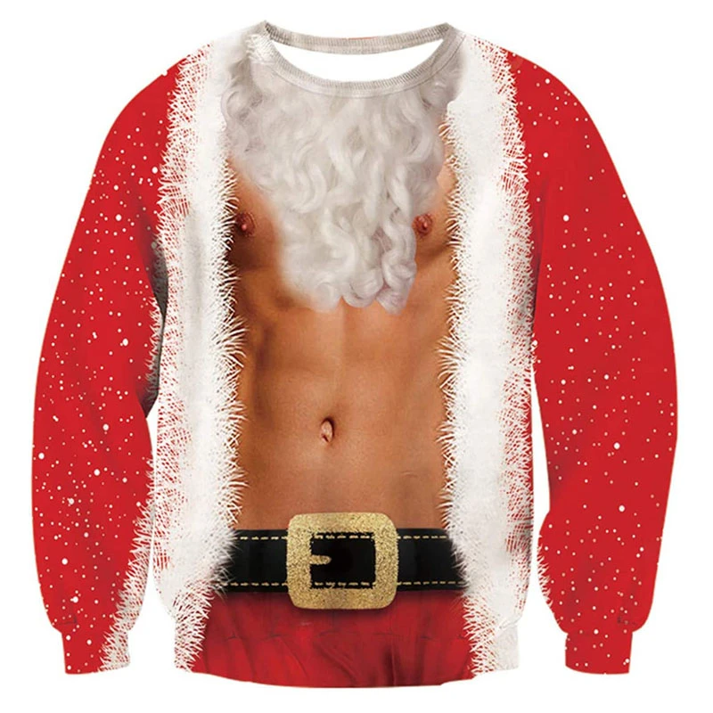 Hilarious Santa Claus Cosplay Ugly Christmas Sweater Casual Holiday Party Pullovers Xmas Uniform Sweatshirts Unisex Tracksuit