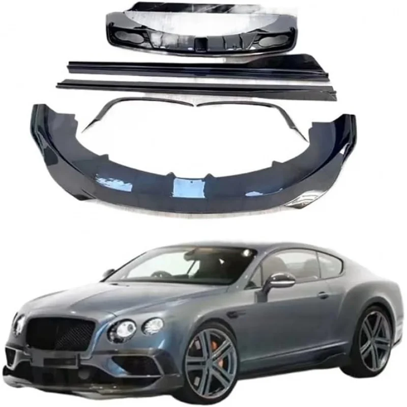 Suitable for S Style Carbon Fiber Body Kit Compatible with Bentley Continental GT 2015 2016 2017 - Front Lip, Rear Spoiler, Side