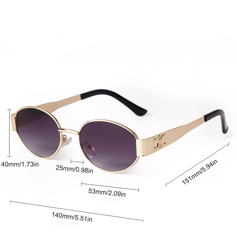 2024 Retro Metal Oval Sunglasses for Women Men Luxury Brand Designer Trendy Punk Round Sun Glasses Female UV400