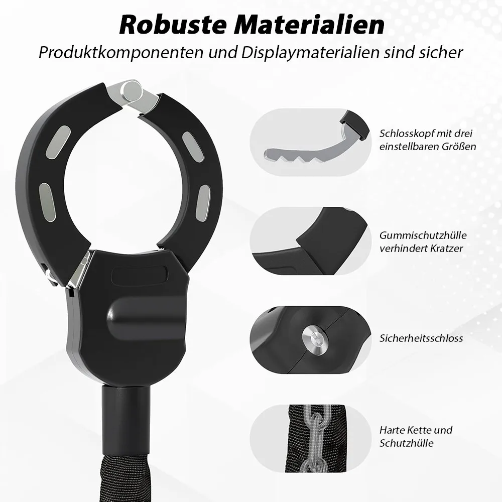 E-Scooter-Sicherheitsschlösser, Kettenhandschellenschloss, 60 cm langes E-Scooter-Schloss, wasserdichte Tasche, Schwarz – Detail 5