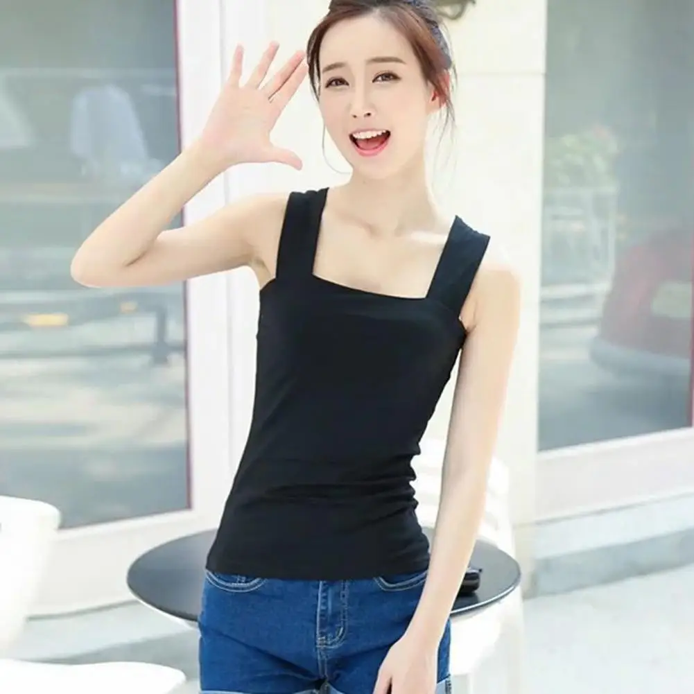 

Sleeveless Sling Tops Summer Camisole Stylish Women's Tank Tops Suspender Style Square Collar Slim Fit Camisole Summer Bottoming