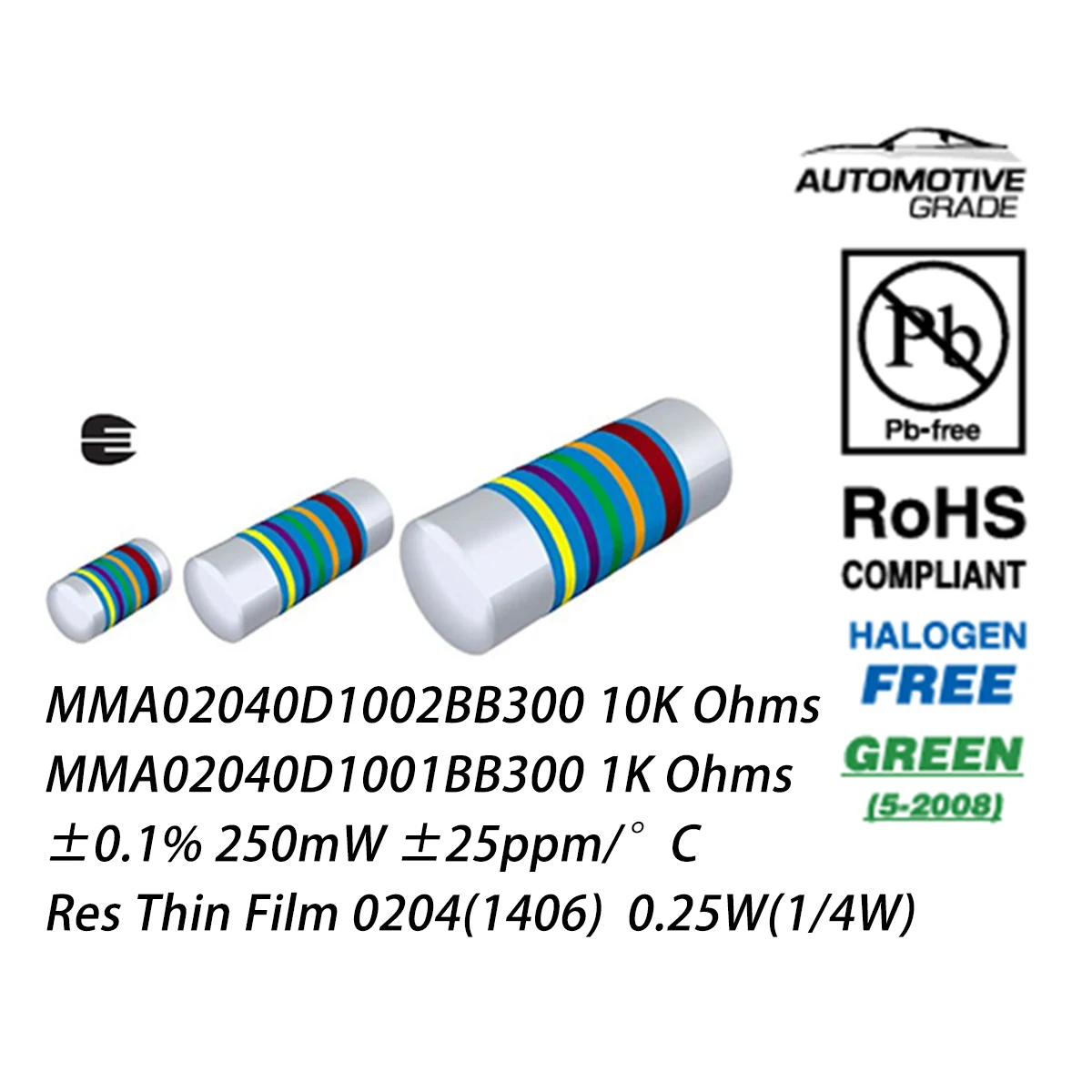 10Pcs 0204 1406 1/4W Mma02040D1002Bb300 Mma02040D1001Bb300 10K Ohm 10Kω 1K Ohm 1Kω ±0.1% 250Mw Original Smd Precision Thin Film Melf Resistors