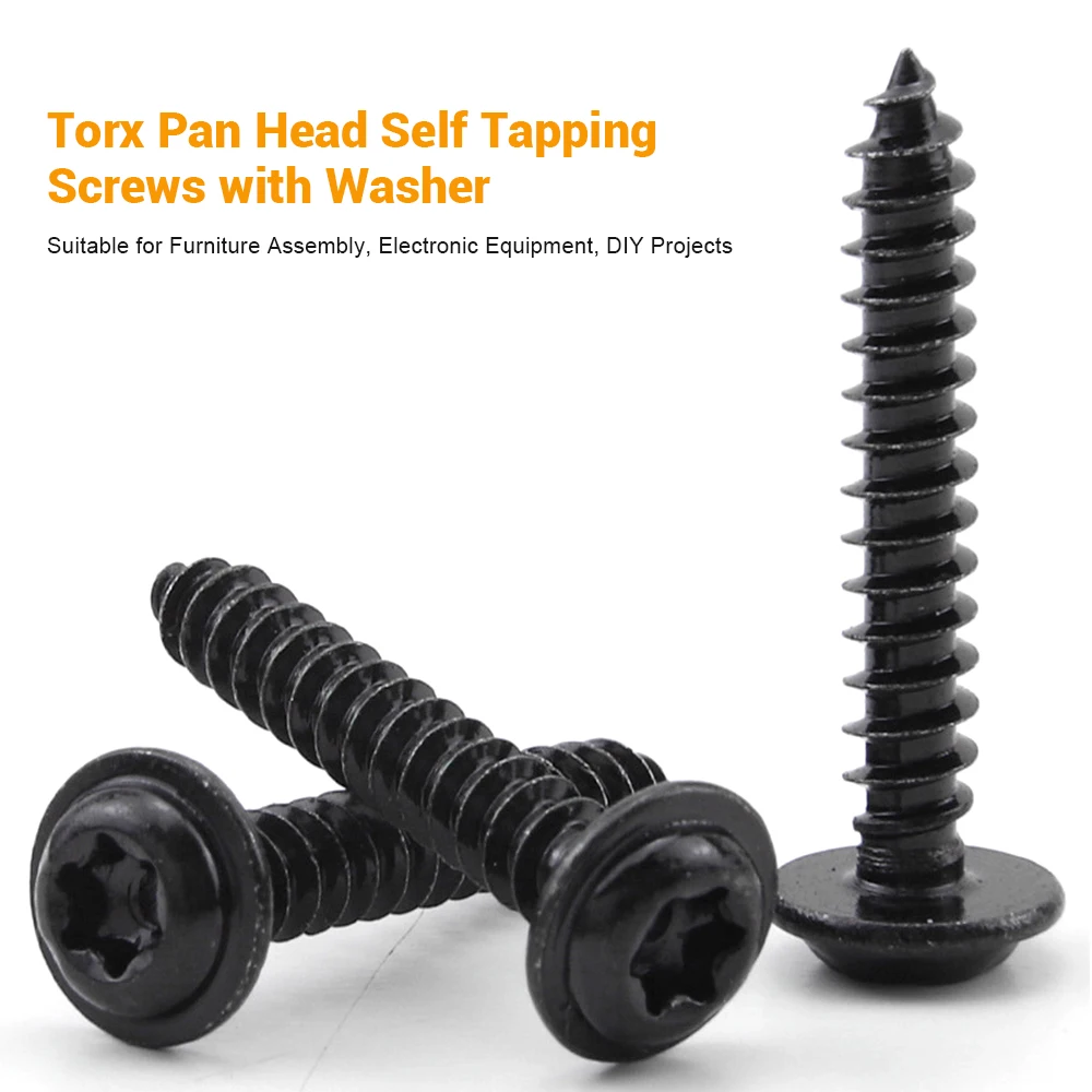 30pcs/bag Black Stainless Steel Torx Round Head Washer Self Tapping Screws M2 M2.6 M3 M4 M5 M6 Star Drive Pan Head Wood Screws