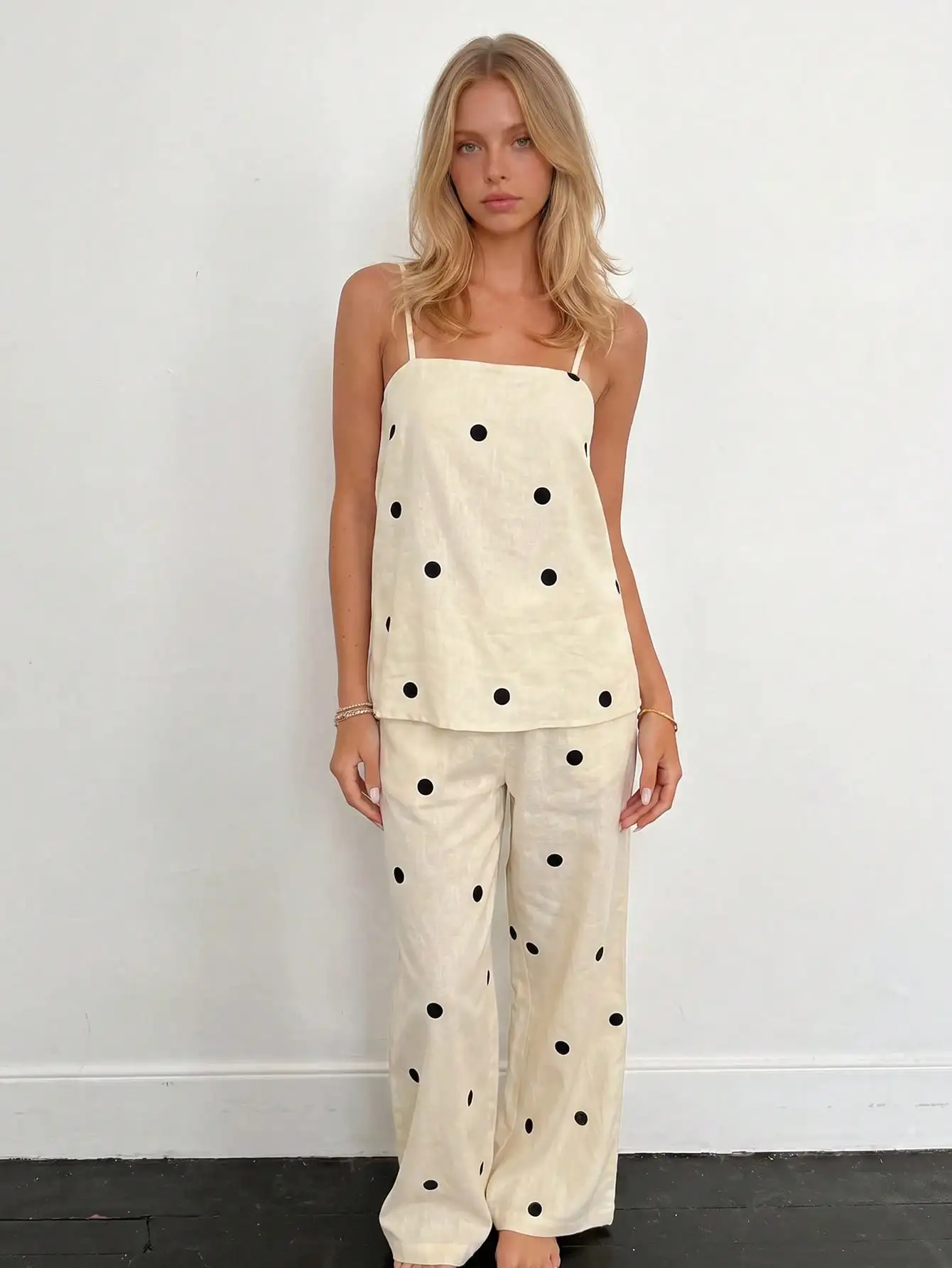 2pcs/Set Women's Simple Polka Dot Pattern Set, Spring/Summer
