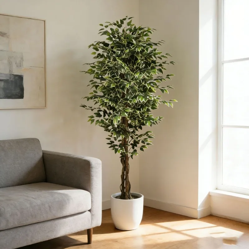 Simulated green plants, high-end and luxurious indoor floor to ceiling banyan tree, potted living room, olive tree decoration,