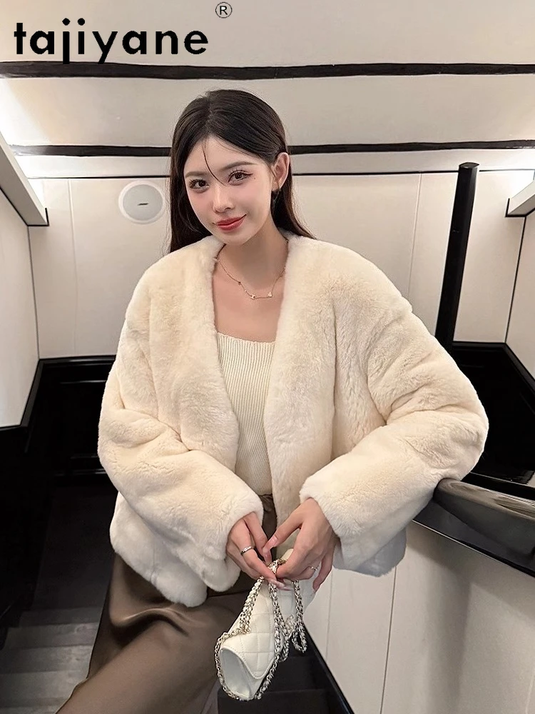 معطف من فراء الأرانب الطبيعي من TAJIYANE أنيق برقبة على شكل حرف v ملابس نسائية سترة فاخرة 2025 ملابس شتوية مميزةюхоvikк ЖыыыыыыыыёмÑ