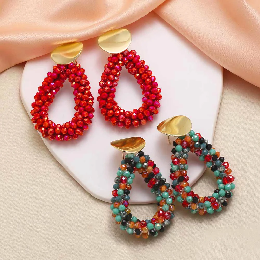 FLOLA Handmade Beaded Earrings for Women Waterdrop Earrings Dangle Earrings Aretes Baroque Crystal Jewelry Oorbellen ersq58