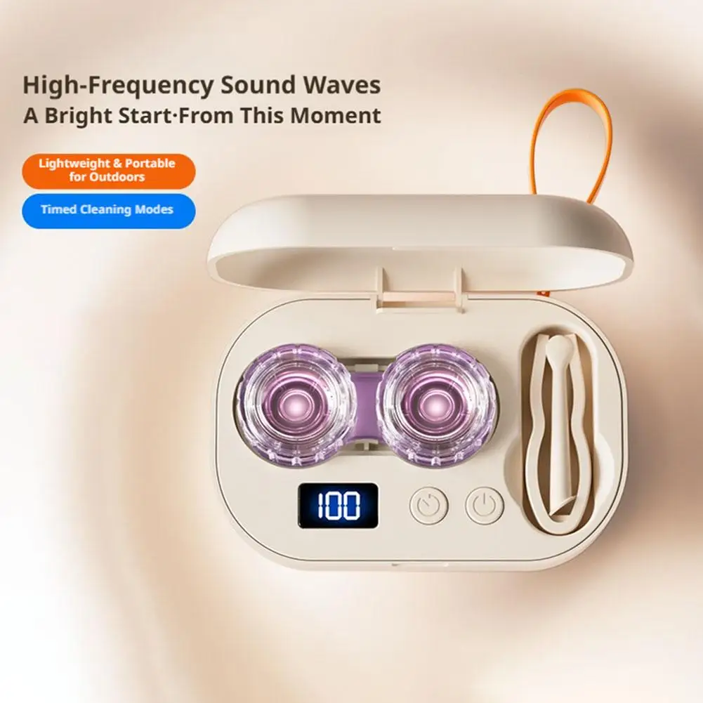 Ultrasonic Contact Lens Cleaner Rechargeable Portable 3 Cleaning Modes With Mirror For Gym Sports Travel Office Hotel Daily Care