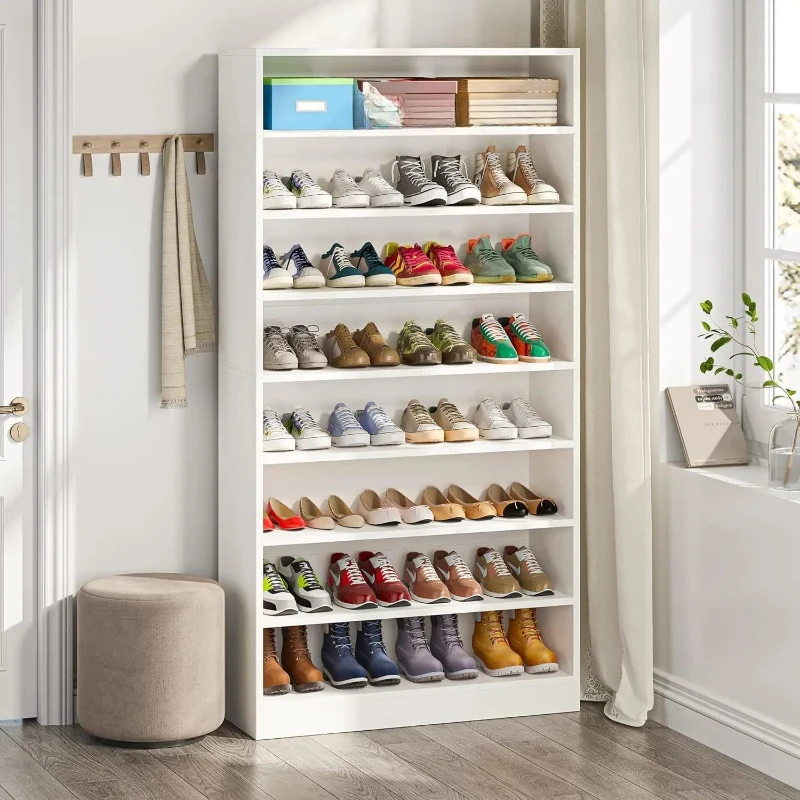 

9 Tiers 40-45 Pairs Heavy Duty Wood Freestanding Shoe Cabinet, 70.8'' Tall, White