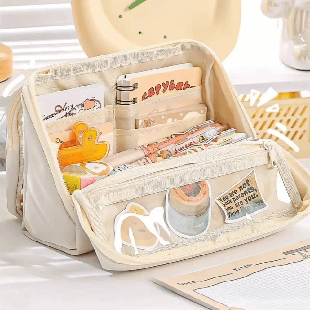 Large Capacity Transparent Pencil Case Zipper Multifunctional Transparent Pen Bag DIY Solid Color Stationery Box Students Gift