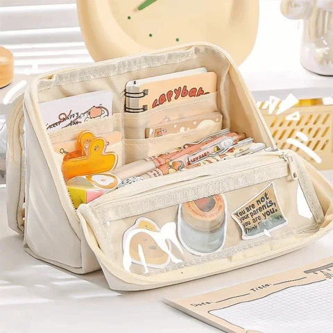 Large Capacity Transparent Pencil Case Zipper Multifunctional Transparent Pen Bag DIY Solid Color Stationery Box Students Gift