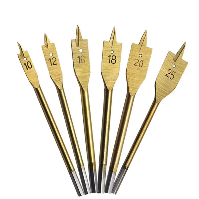 6PCS Titanium Coating Hex Shank Spade Bits Set Flat Boring Bit Wood Drill Bit Power Tools
