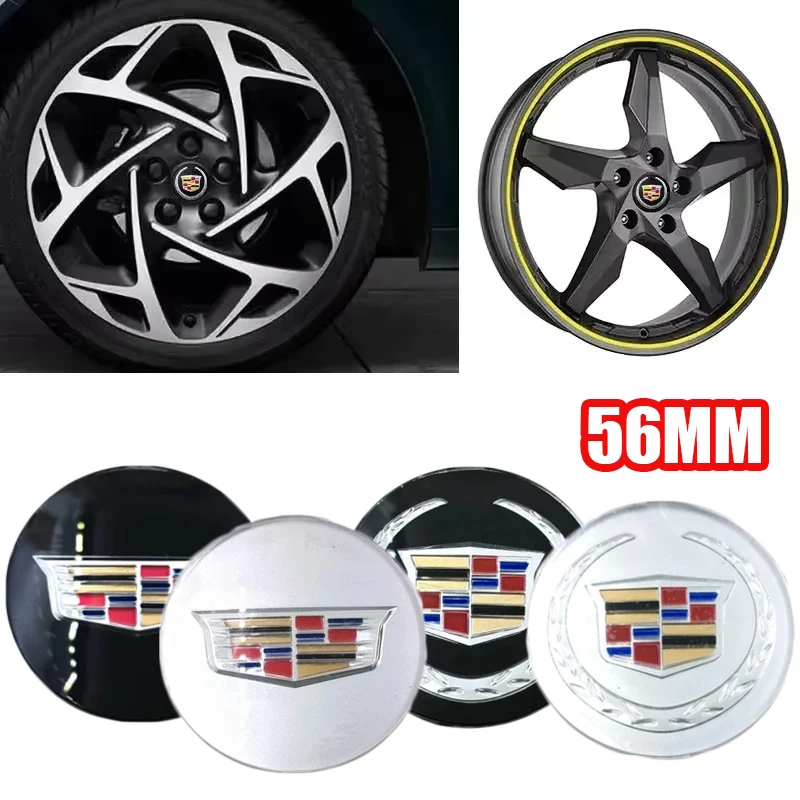 4 Uds 56mm pegatina central de rueda insignia con logotipo de coche para Cadillac ATS CTS DTS STS SLS SLR XLR BLS Sevilla Escalade Deville Tiburon CT6