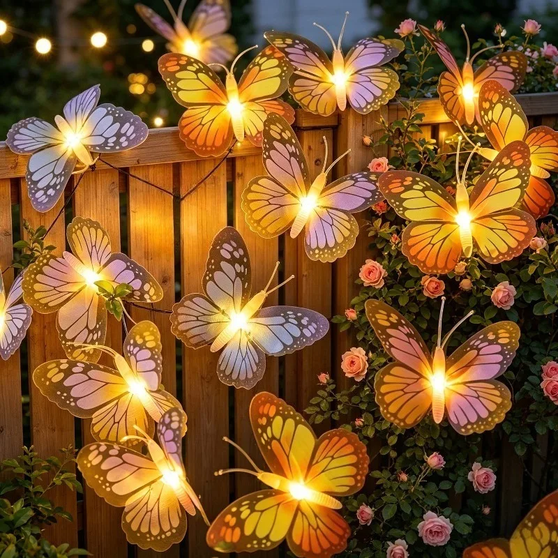 2 Pack Solar Christmas Butterfly String Light Outdoor Garden Tree Fence Yard Party Wedding Decor Waterproof Romantic Fairy Light