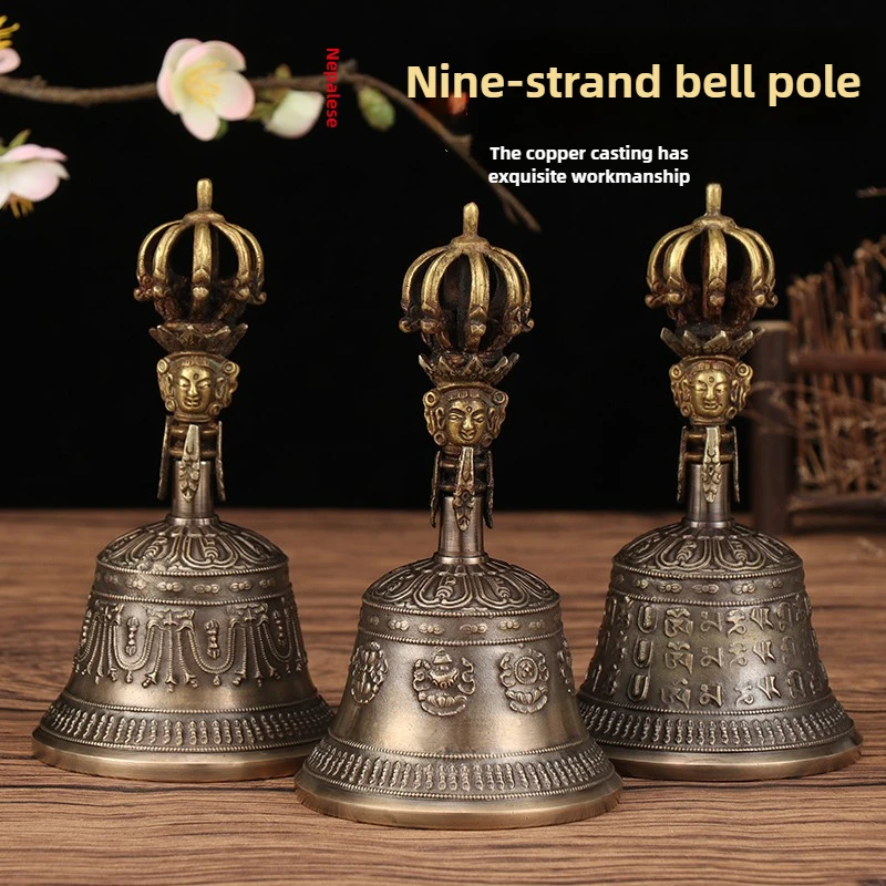 

Nepal Handmade Vajra Tibetan Bell Loud Sound Bronze Bell Vajra 9 Spikes Carved