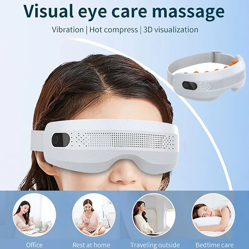 

Rechargeable See-Through Eye Massager Mask with Heat Therapy Pulsating Vibration Bluetooth Music for Eye Relaxation Relief