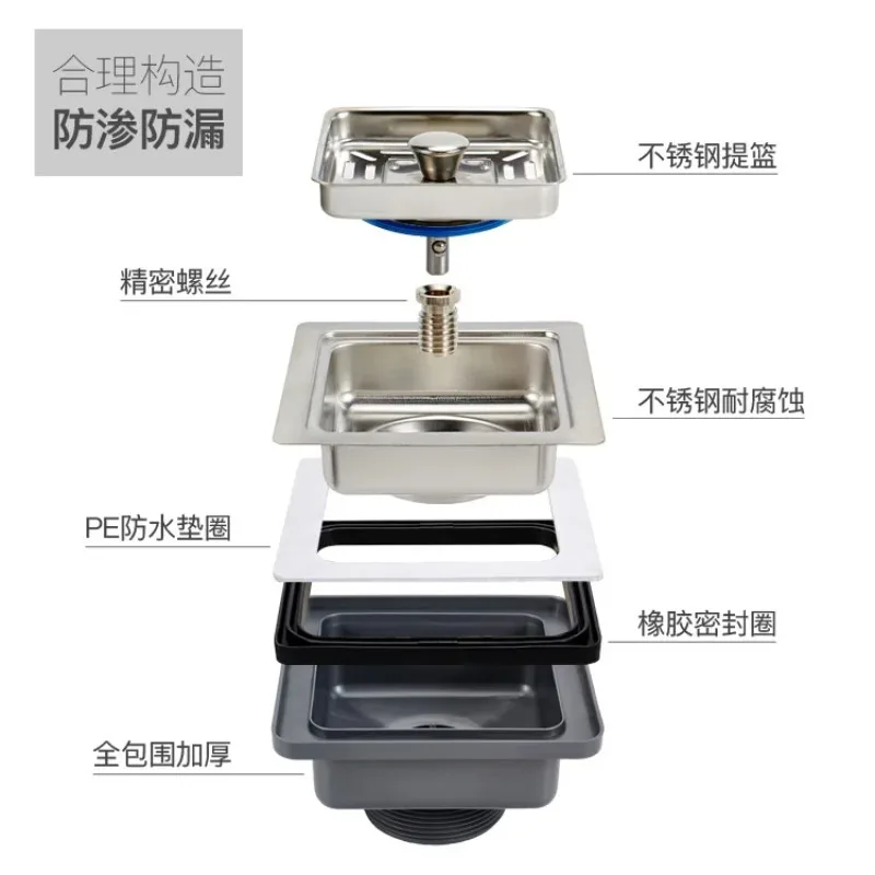 Stainless steel sink square drainer Kitchen Drains Strainers filter dregs deodorant hose Flume with overflow basin pipe kit