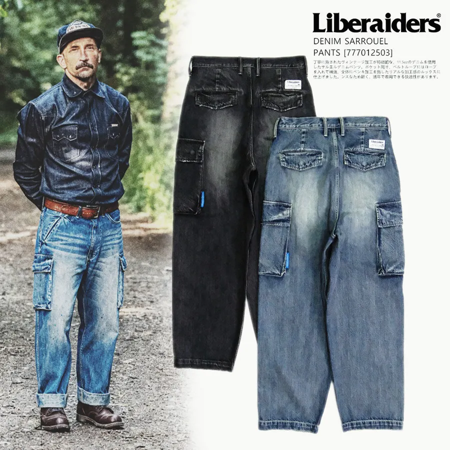 LIBXXXXDERS DENIM Vintage Washed Paint Drop Splash Salar Big Pocket Jeans