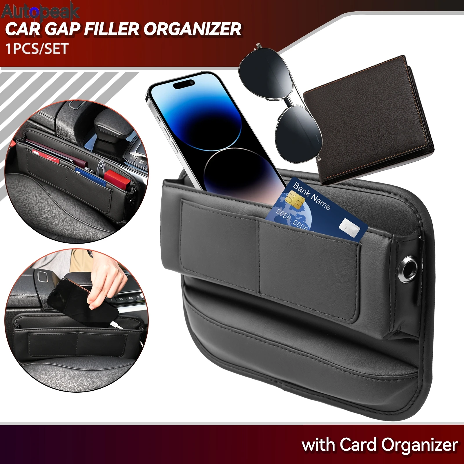 

Car Seat Gap Crevice Filler Holder PU Leather Organizer Storage Box Front Seats for Phones Glasses Keys Cards Auto Accessories