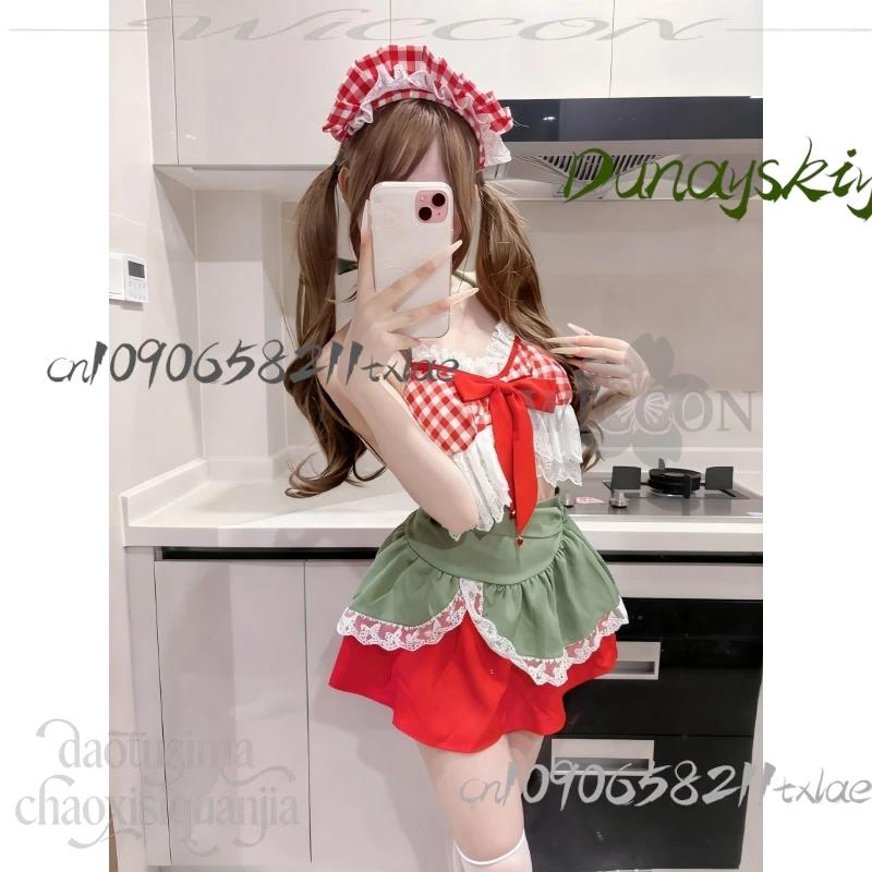 كوس مخزن لطيف الفراولة مثير الرسن تنورة قصيرة قطعتين عيد الميلاد تأثيري حلي جيراي كي بنات حفلة لوليتا الأصلي